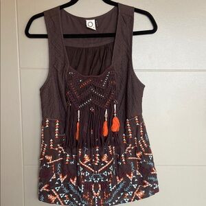Chic Brown Embroidered Tank Top
